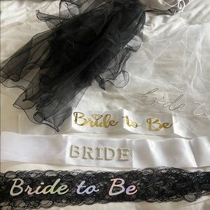 Elegant Bridal Sash Set - Black, White, Gold